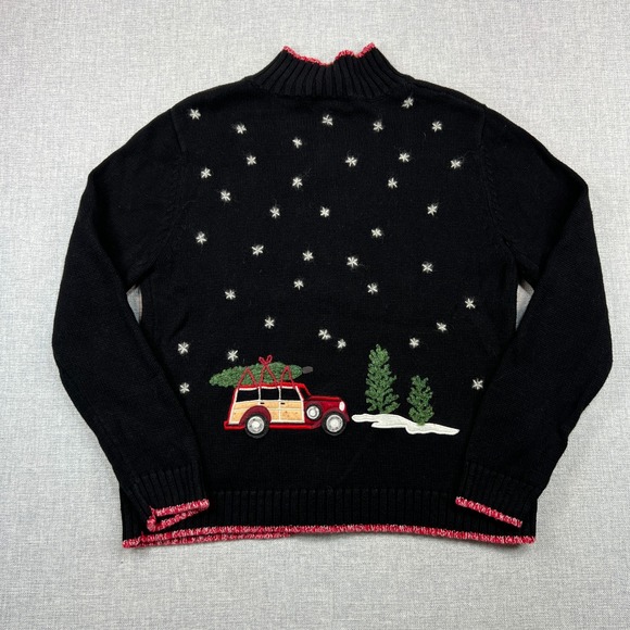 VTG Coldwater Creek Snowflake Ski Scene Zip Up Cardigan Sweater Women L Holiday - Picture 6 of 11
